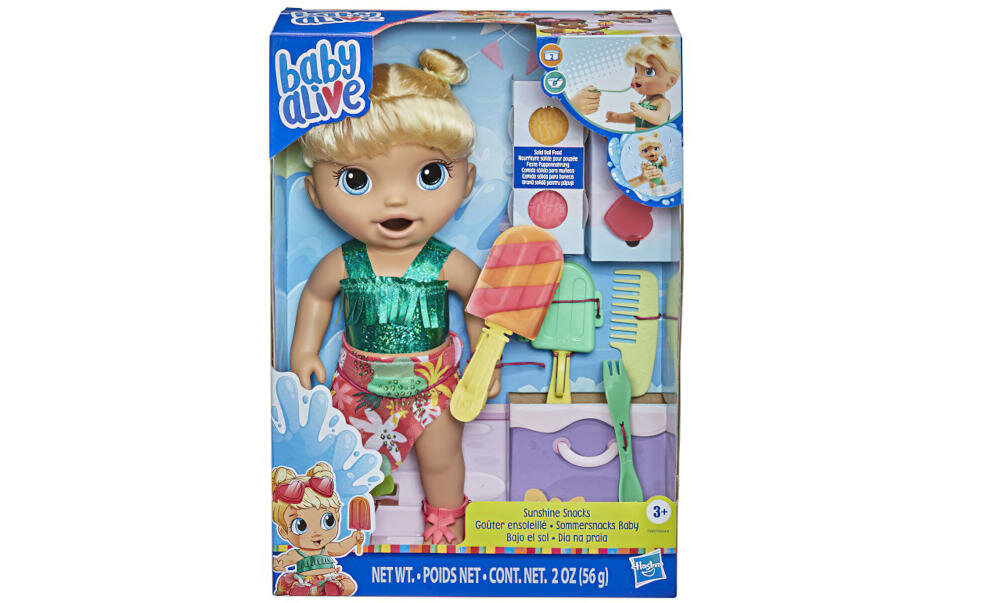 HASBRO-BABY-ALIVE lalka opakowanie akcesoria grzebień pojemniki jedzenie okulary widelec łyżka nożyk foremka instrukcja karta gwarancyjna