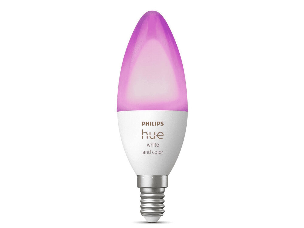 Inteligentna żarówka LED PHILIPS HUE 212748 4W E14 do oświetlania dużych przestrzeni białe światło miliony kolorów prosta w obsłudze i montażu sterowana głosem poprzez Bluetooth