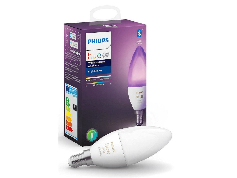 Inteligentna żarówka LED PHILIPS HUE 212748 4W E14 żarówka nowej generacji energooszczędna klasa energetyczna G trzon E14 żywotność do 25000 godzin strumień świetlny do 470 lm moc 4 W