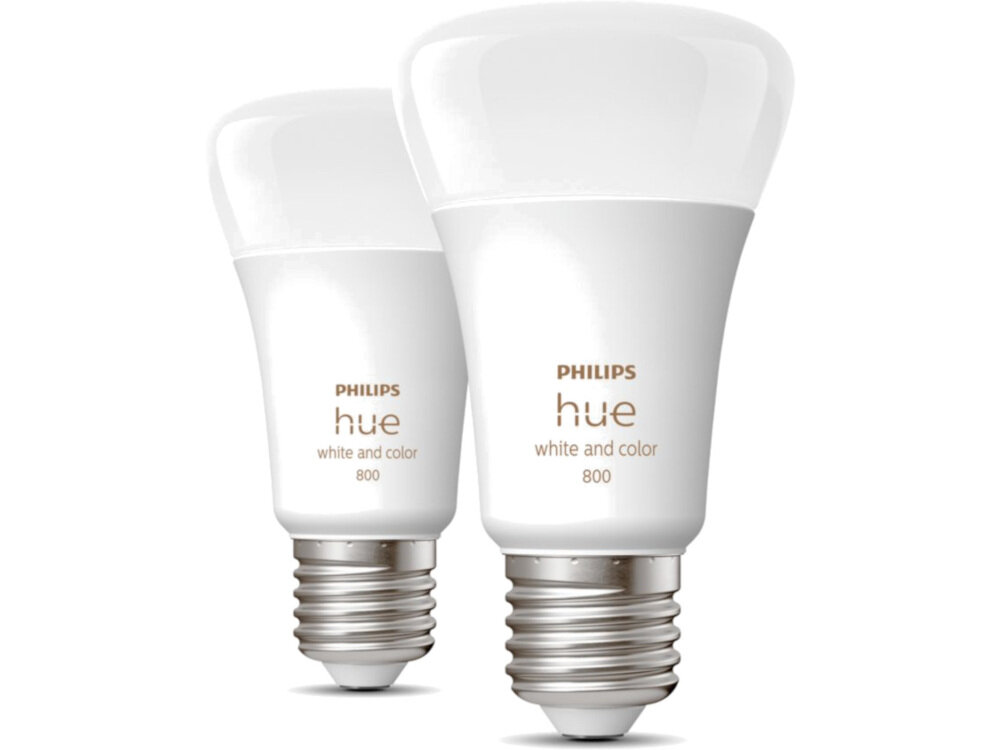 Inteligentna żarówka LED PHILIPS HUE 212750 6.5W E27 (2 szt.) żarówka nowej generacji energooszczędna klasa energetyczna F trzon E27 żywotność do 25000 godzin strumień świetlny do 800 lm moc 6,5 W