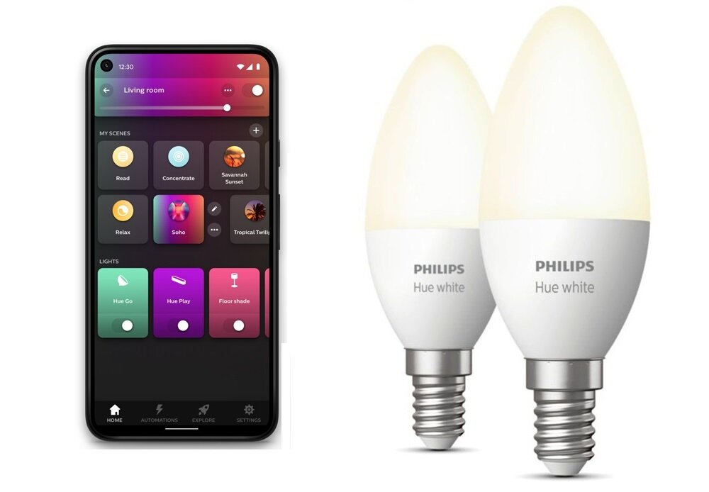 Inteligentna żarówka LED PHILIPS HUE 929003021102 5.5W E14 (2 szt.) synchronizacja światła z filmem grą muzyką sterowanie spoza domu