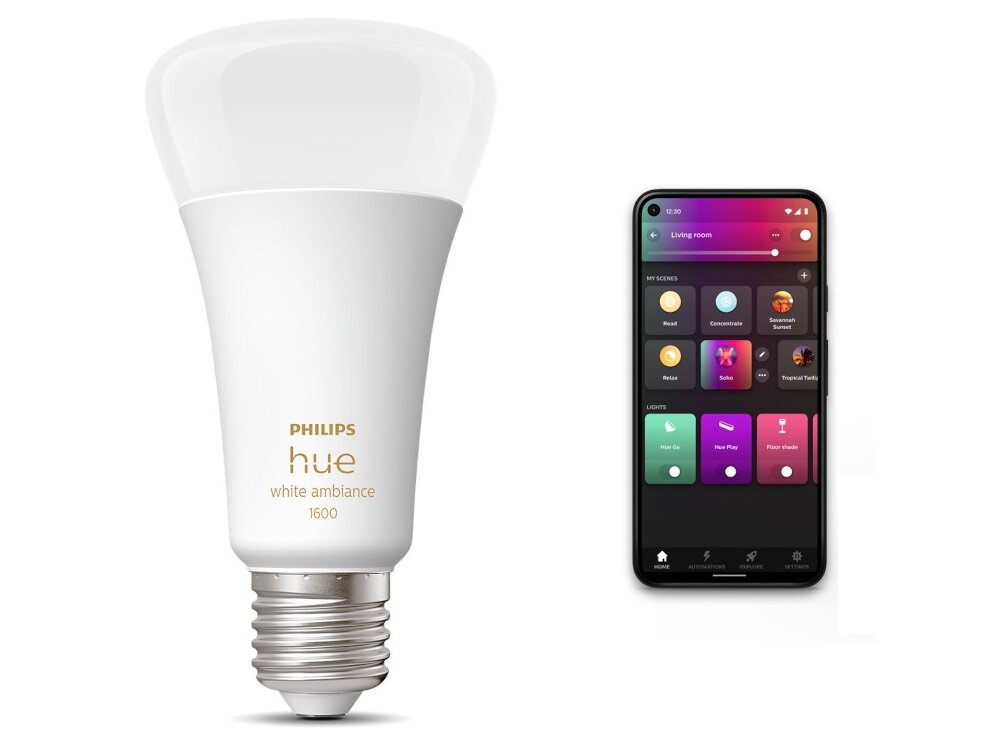 Inteligentna żarówka LED PHILIPS HUE 212731 13W E274 aranżacje świetlne energetyzująca zwiększająca koncentrację do czytania do relaksu dwie chłodniejsze barwy białego światła dwie cieplejsze