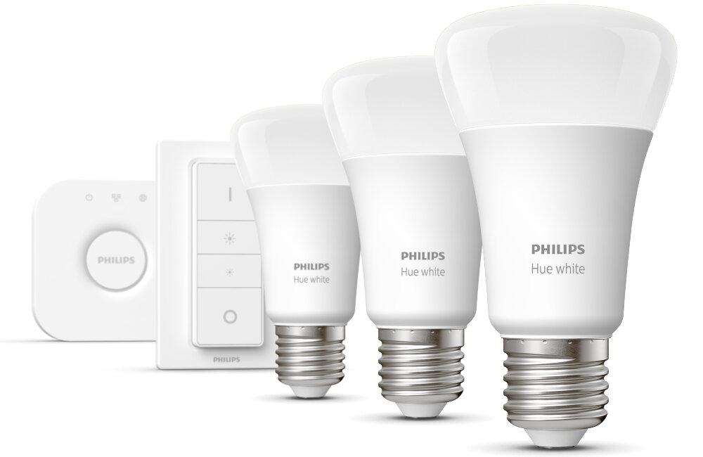Zestaw startowy PHILIPS HUE 929002469204 9.5W E27 (3 szt.) + mostek Bridge energetyzujący i relaksujący nastrój proste w obsłudze i montażu sterowane głosem Bluetooth