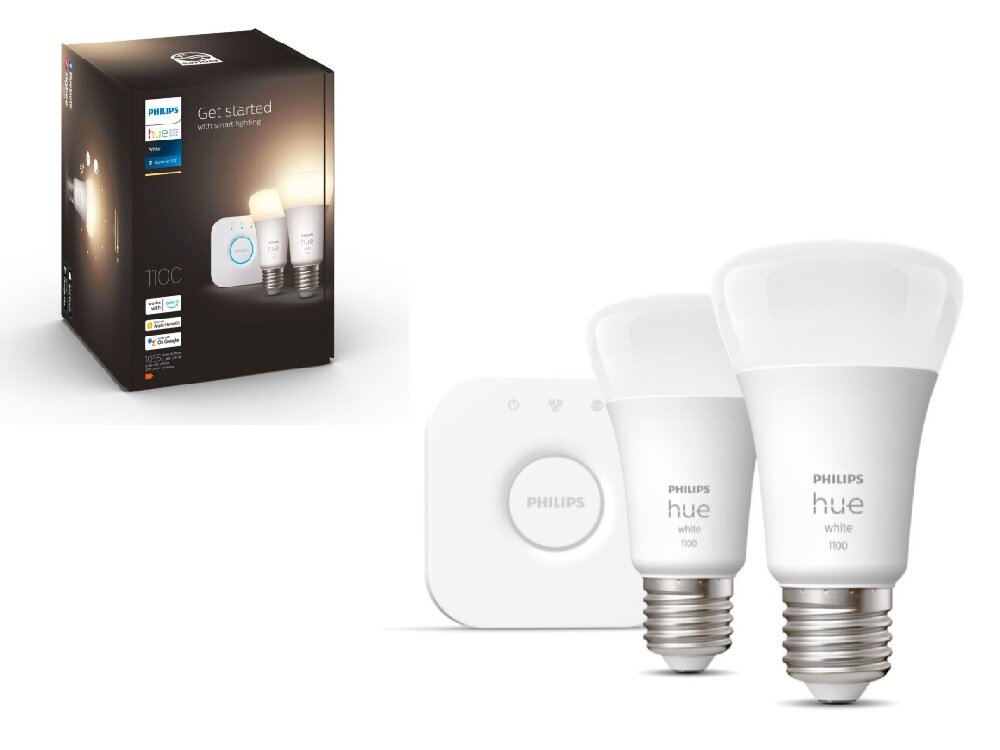 Zestaw startowy PHILIPS HUE 929002469201 10W E27 (2 szt.) + mostek Bridge w zestawie 2 żarówki mostek HUE kabel sieciowy Ethernet zasilacz