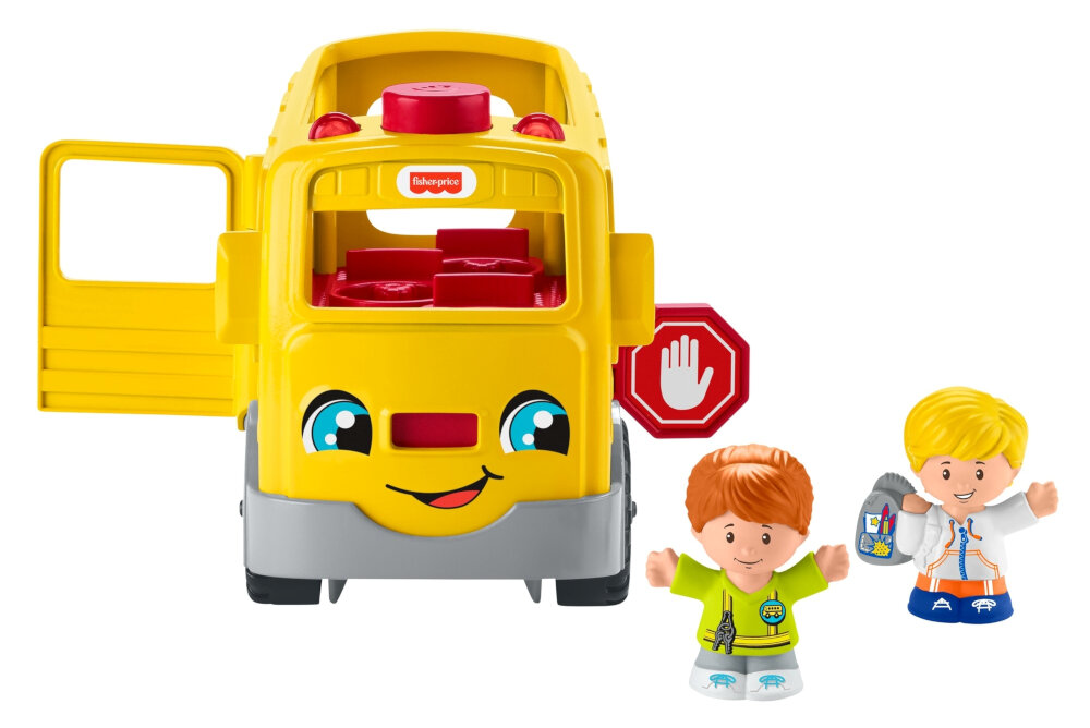 Samochód FISHER PRICE Little People Autobus małego odkrywcy GXR97 czerwony przycisk znak STOP otwierają się drzwi