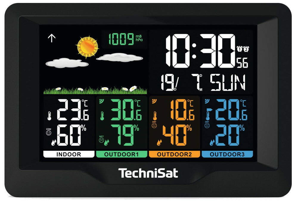 Stacja pogody TECHNISAT Imeteo X4 parametry duzy wyswietlacz LCD kolor kolorystyka czarny