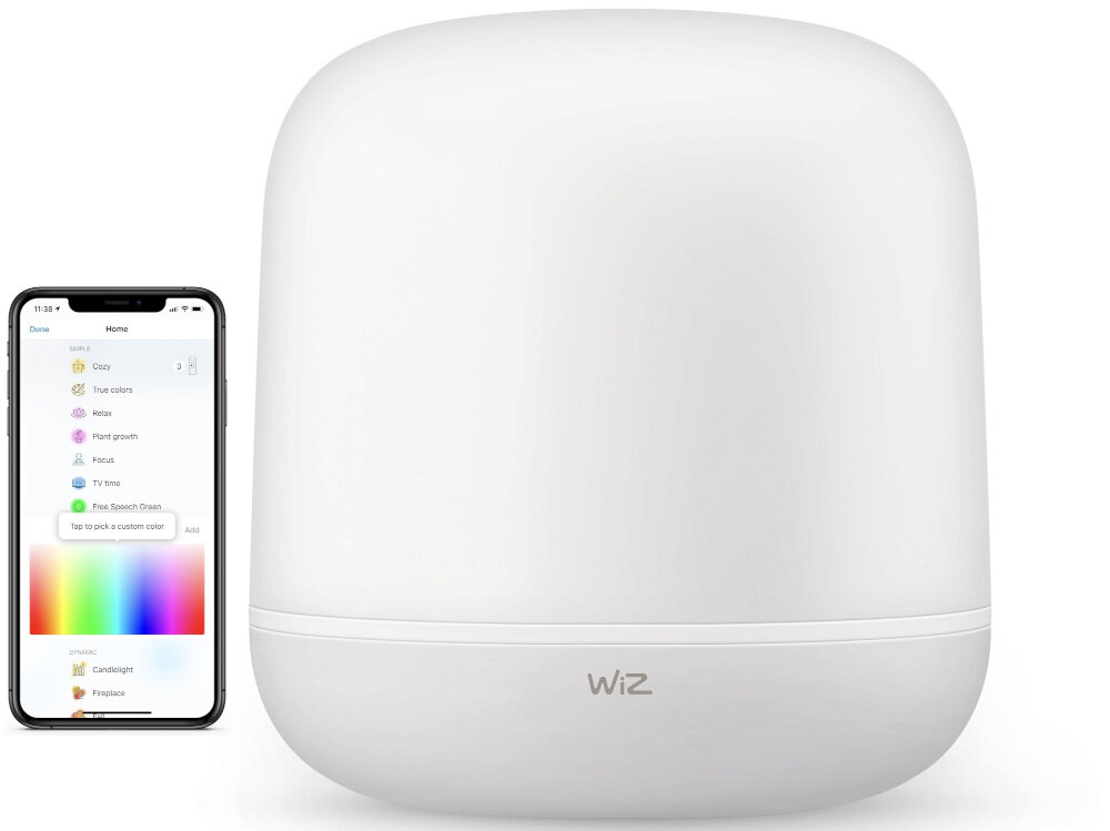 Lampa stołowa WIZ Hero intuicyjna w obsłudze aplikacja WiZ polecenia głosowe zaprogramowane tryby oświetlenia w konfiguracjach Wi-Fi
