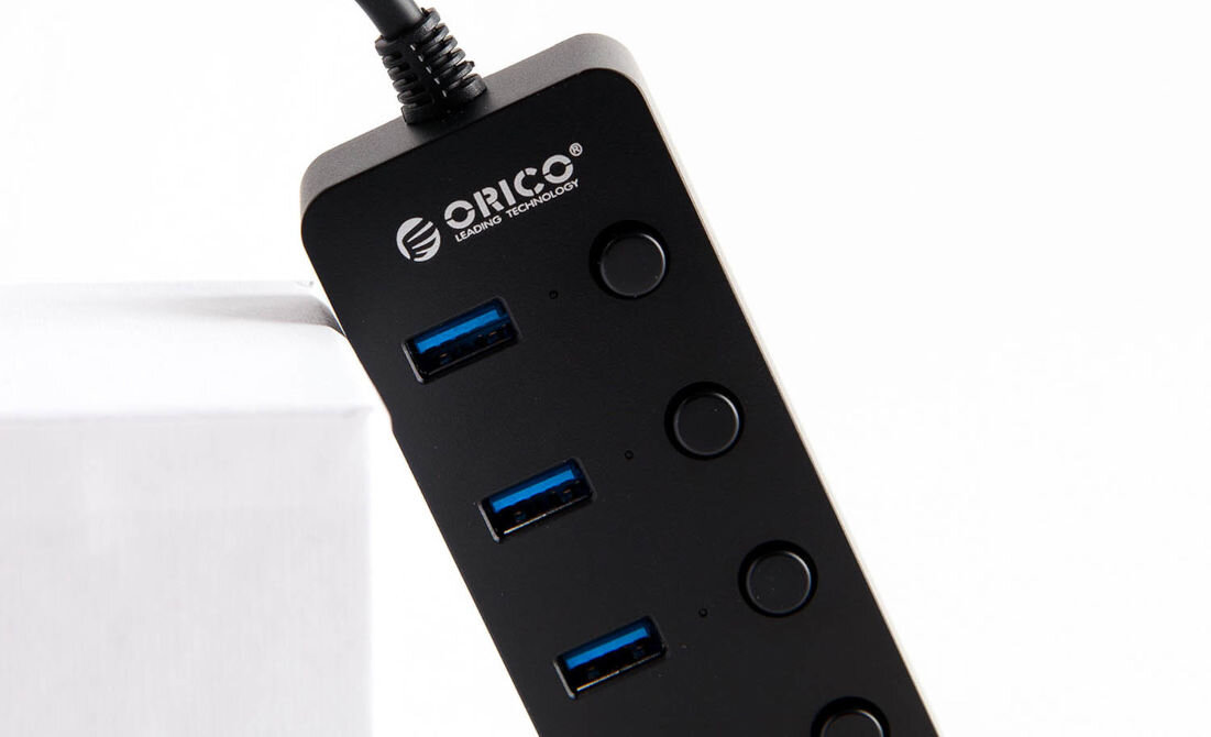 Hub ORICO W9PH4-U3-V1-BK-BP cztery porty USB-A tranfer danych do 5 Gbps synchronizacja 100 utworów w sekundę transfer przeciętnego filmu w 6 sekund