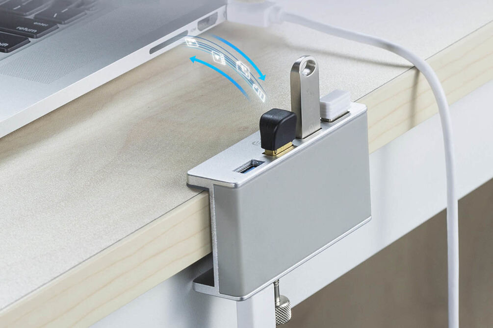 Hub ORICO MH4PU-SV-BP cztery porty USB-A w standardzie 3.1 Gen 1 możliwość montażu na krawędzi blatu dodatkowe poerty USB-A