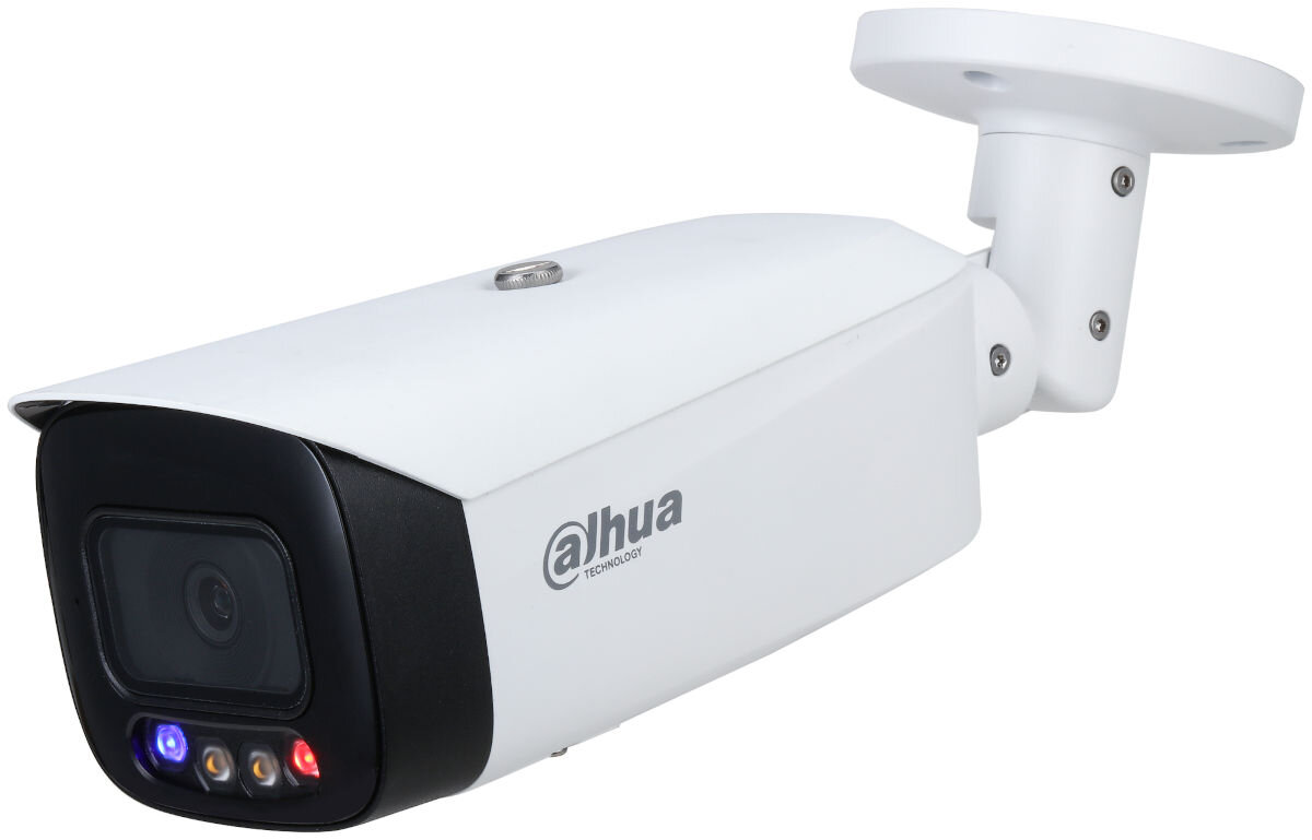 Kamera DAHUA HFW3249T1-AS-PV-0280B Zewnętrzna, LAN, Kamera obrotowa, zaprojektowane, zewnątrz, IP67, kurz, opady, na białym tle kamera frontem prawo skos