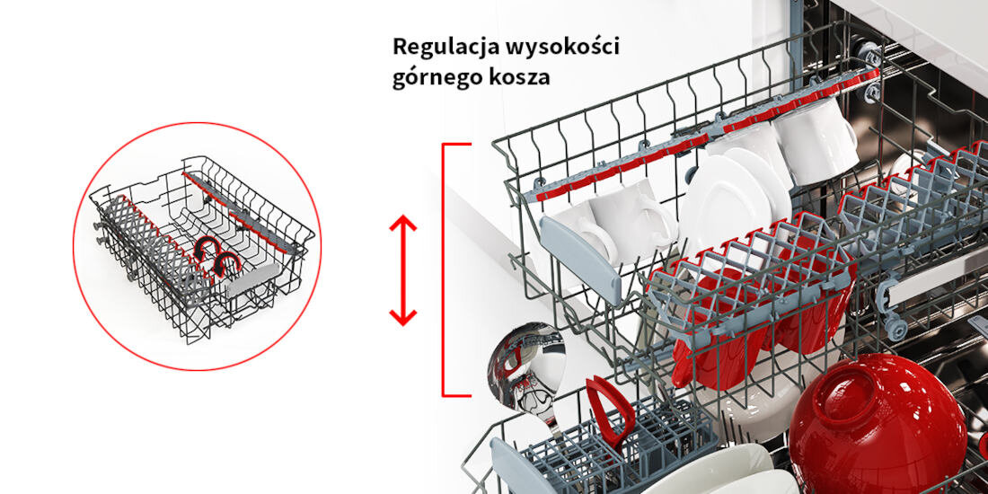 Zmywarka SHARP QW-NS14I49EX-EU nowoczesna funkcjonalna konstrukcja gornego kosza funkcja miekkiego dotyku