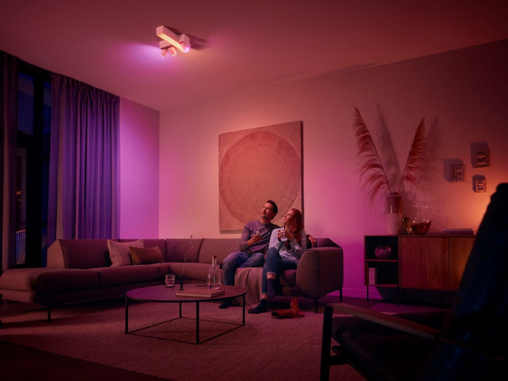 Inteligentna żarówka LED PHILIPS HUE 212378 9W E27 Wi-Fi (2 szt.) + Mostek synchronizacja światła z filmem grą muzyką dynamicznie reagować zmieniając kolor natężenie kinowe aranżacje świetlne