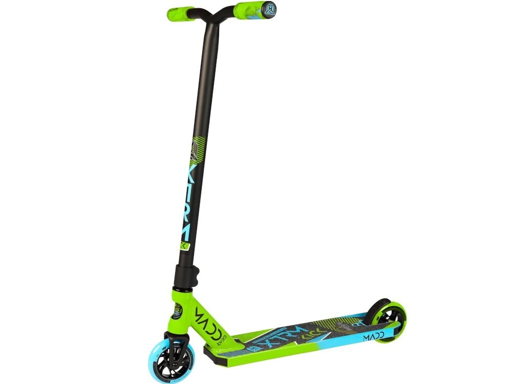 Hulajnoga wyczynowa MADD GEAR Kick Extreme Zielono-niebieski dla poczatkujących i zaawansowanych równowaga między wydajnością i trwałością niska waga w stylowej zielono-niebieskiej kolorystyce