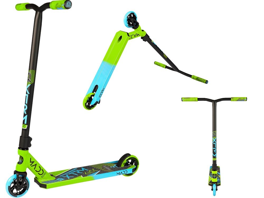 Hulajnoga wyczynowa MADD GEAR Kick Extreme Zielono-niebieski dla dzieci od 8 roku życia dla osób starszych konstrukcja z wysokiej jakości aluminium lekka bardzo trwała waga 3,2 kg