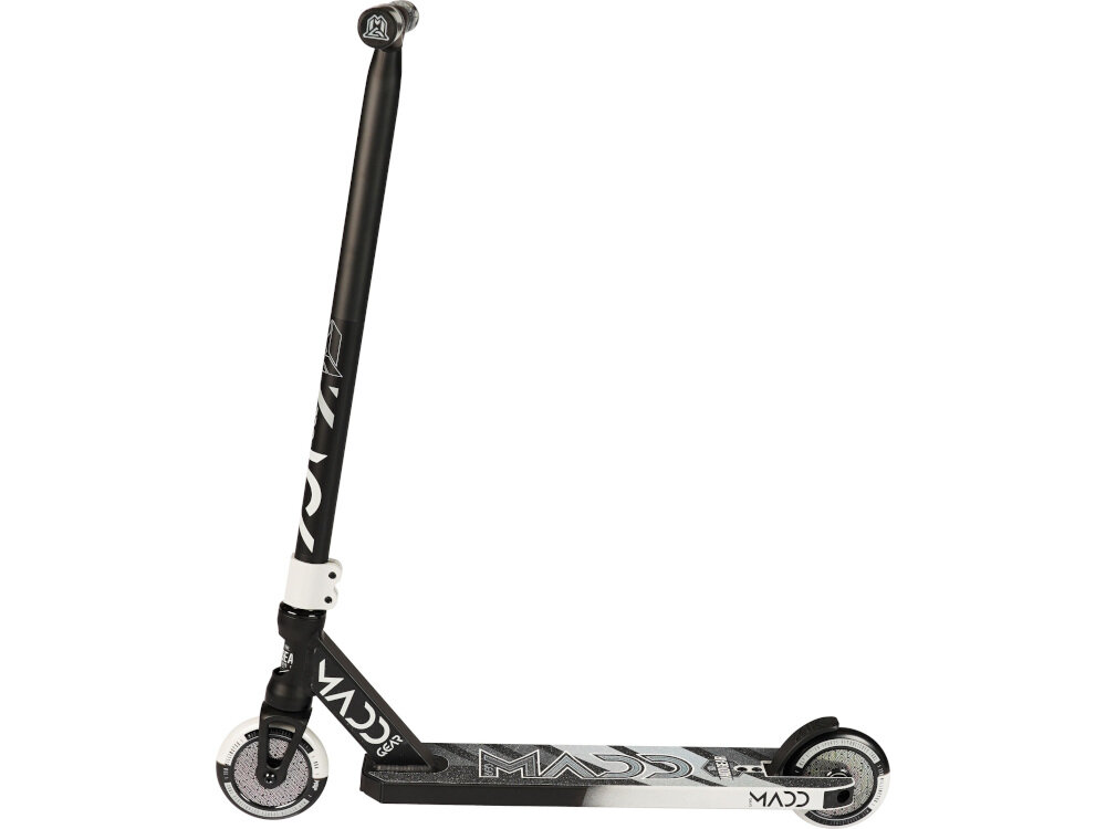 Hulajnoga wyczynowa MADD GEAR Kick Pro Czarno-srebrny kółka rdzeniowe rozmiar 110 mm High Rebound wysokiej klasy chromowane łożyska ABEC 7 płynność ruchu twardość 88A