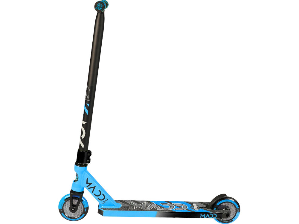 Hulajnoga wyczynowa MADD GEAR Kick Pro Niebiesko-czarny kółka rdzeniowe rozmiar 110 mm High Rebound wysokiej klasy chromowane łożyska ABEC 7 płynność ruchu twardość 88A