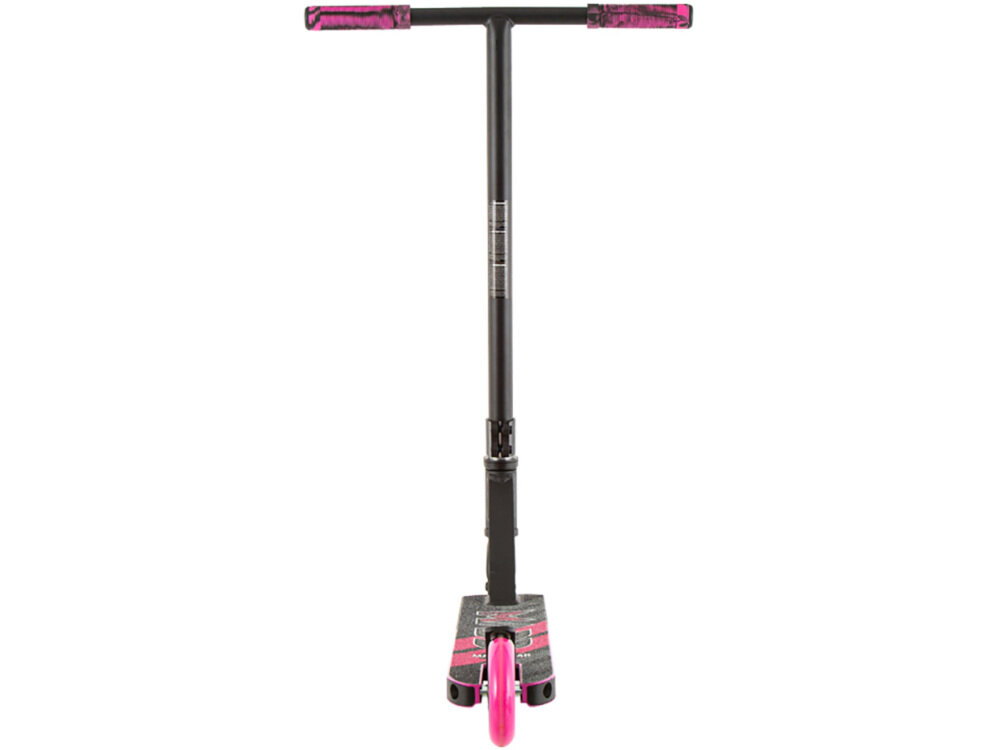 Hulajnoga wyczynowa MADD GEAR Carve Pro-X Czarno-różowy oryginalny dopracowany design wzmocniona kierownica ze stali chromowanej jakość trwałość wysokość kierownicy od ziemi około 78 cm stalowy widelec IHC bezszwowy wyższa wytrzymałość pewny chwyt uchwyty MG Swirls Squid