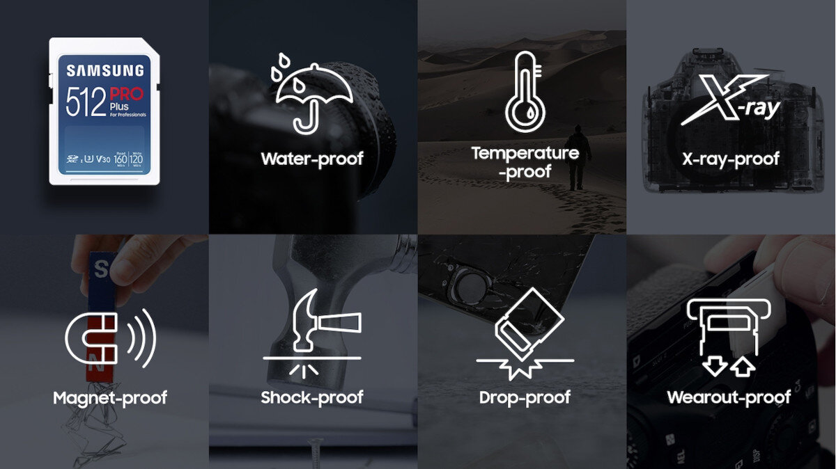 Karta pamieci SAMSUNG Pro Plus SDXC 512GB odpornosc na ekstremalne warunki