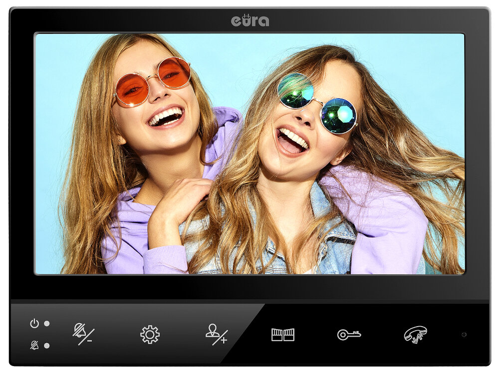 Monitor do wideodomofonu EURA VDA-02C5B prosta obsługa przycisk wywołania na kasecie zewnętrznej sparowanie z kasetą zewnętrzną automatycznie pojawi się obraz sygnalizowany dzwonkiem 12 melodii gongu