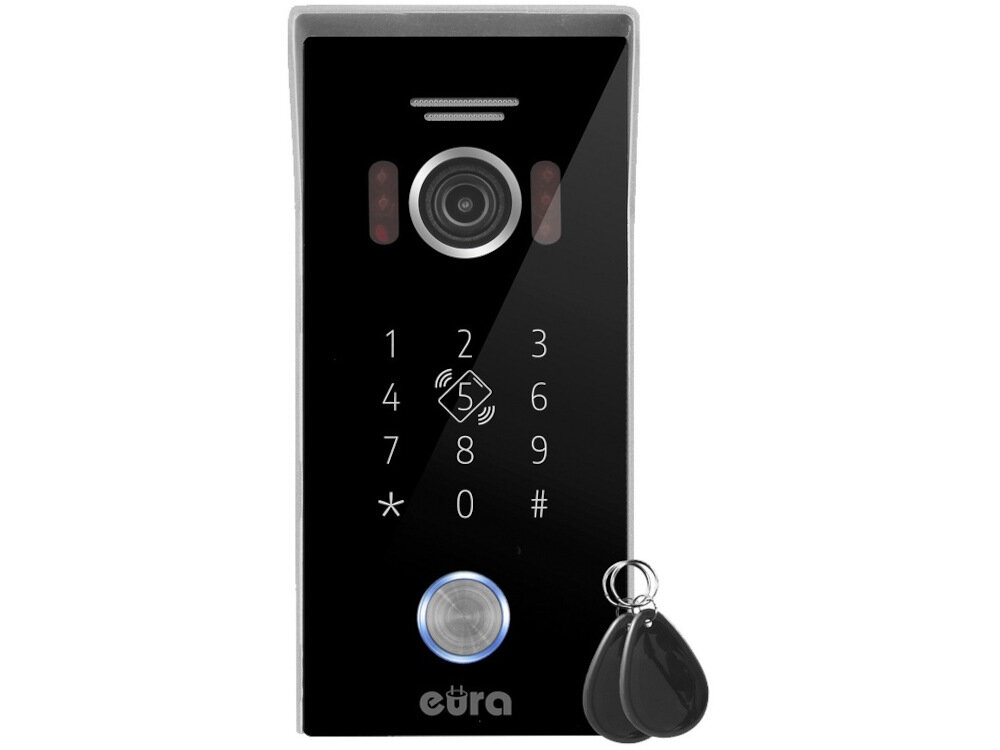 Kaseta zewnętrzna wideodomofonu EURA VDA-51C5N nowoczesny wizjer EURA Connect urządzenie kontrolujące strefy wejścia wysoki poziom bezpieczeństwa możliwości podglądu
