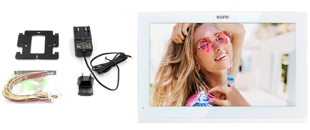 Monitor do wideodomofonu EURA VDA-11C5W zasilacz do sieci 230V/50Hz ramka montażowa przewody żyłowe instrukcja obsługi w języku polskim karta gwarancyjna