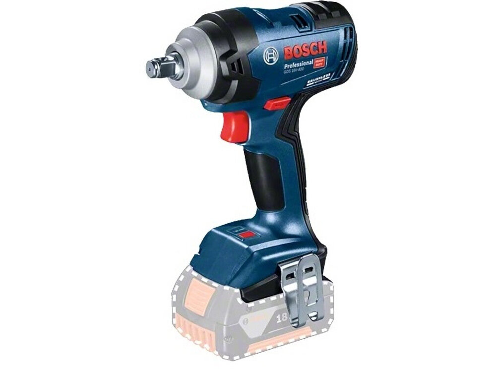 Klucz udarowy BOSCH GDS 18V-400 Solo 06019K0021 akumulator Li-Ion napięci 18V maksymalna prędkość obrotowa do 2500 obr/min częstotliwość udaru 0-3700 ud/min maksymalny moment obrotowy 400 Nm
