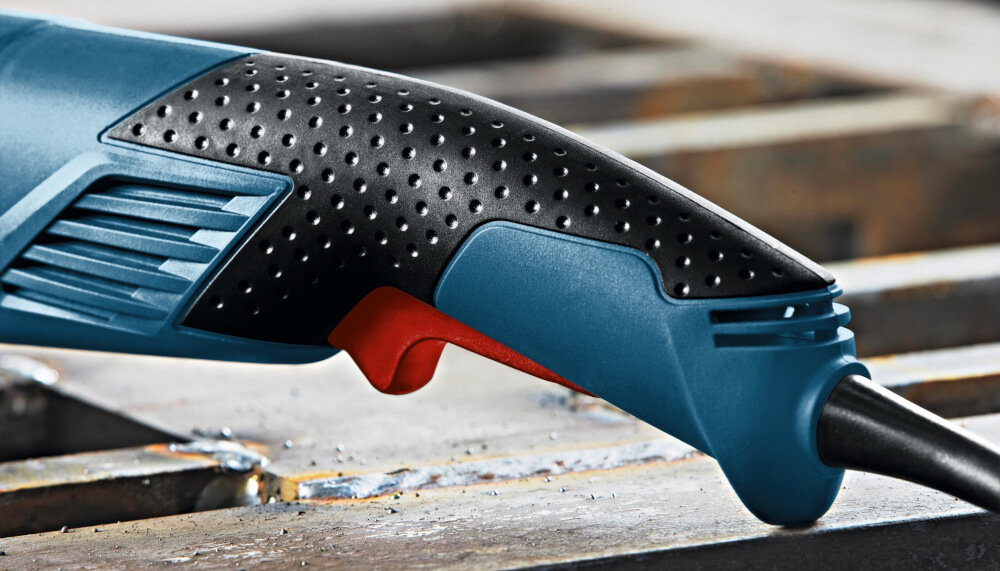 Szlifierka kątowa BOSCH GWS 2200-180 solidna odporna na przeciazenia ergonomiczna raczka powloka SoftGrip