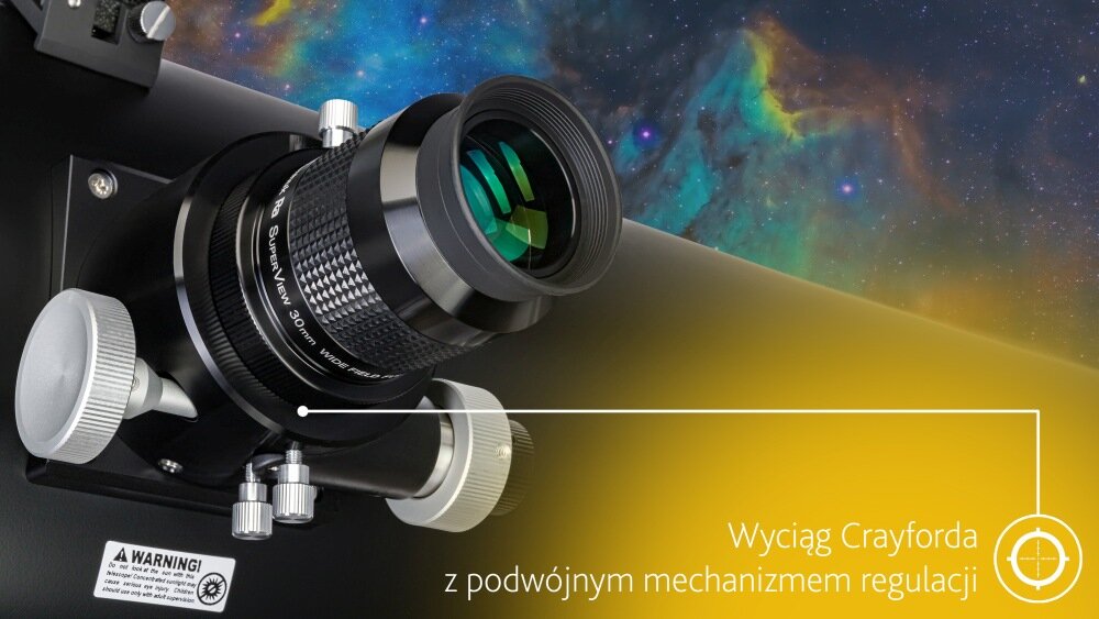Teleskop LEVENHUK Dobsona Ra 250N wyciąg crayforda podwójny mechanizm szybkie precyzyjne ustawianie ostrości optyka