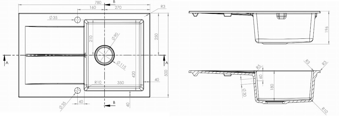 Zlewozmywak BERG Hobart BRQ1911 1.0 Bazaltowy solidne wykonanie elgancki design wymiary prezentacja bazaltowy odcien