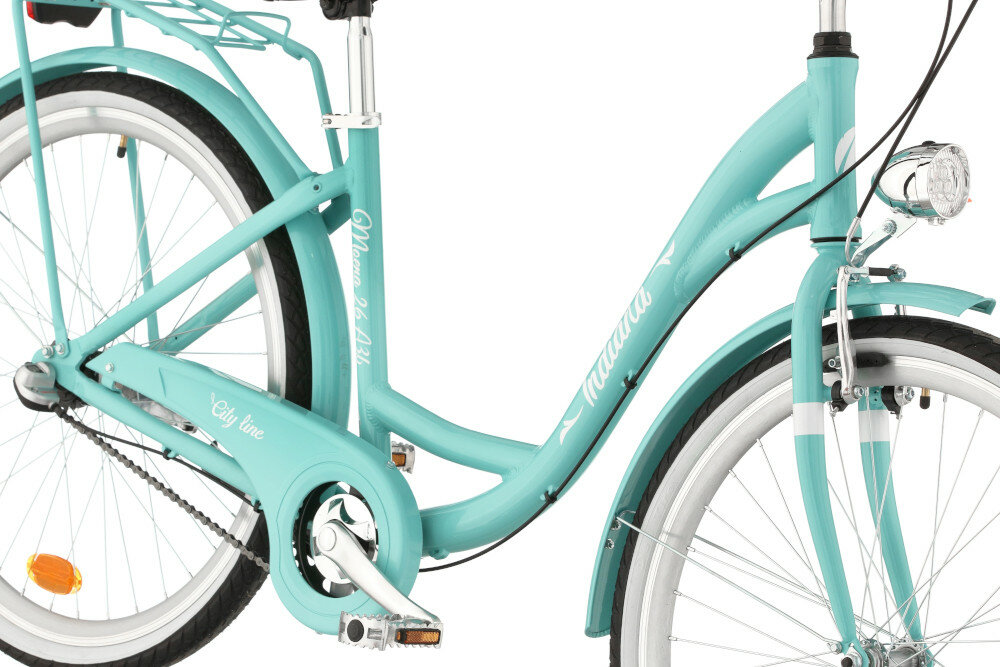 Rower miejski INDIANA Moena A3B 26 cali damski Lazur rama aluminiowa 17-calowa typu holenderskiego trwałość odporność na korozję i uszkodzenia mechaniczne dla osób o wzroście 150-175 cm