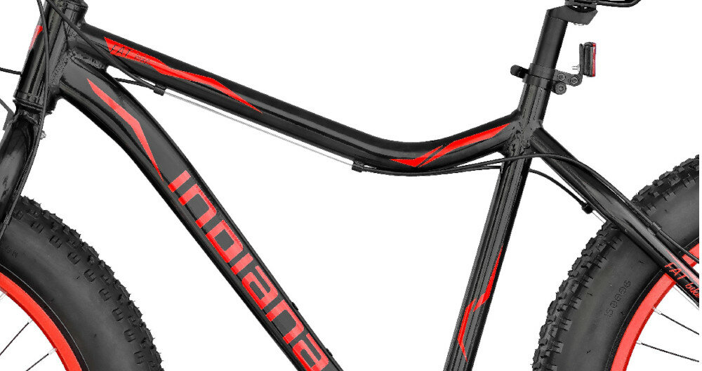 Rower młodzieżowy INDIANA Fatbike cale dla chłopca Czarno-niebieski rozmiar ramy wpływa na komfort jazdy i odpowiednią kontrolę nad rowerem rama aluminiowa 14-calowa lekka odporność na korozję i uszkodzenia mechaniczne