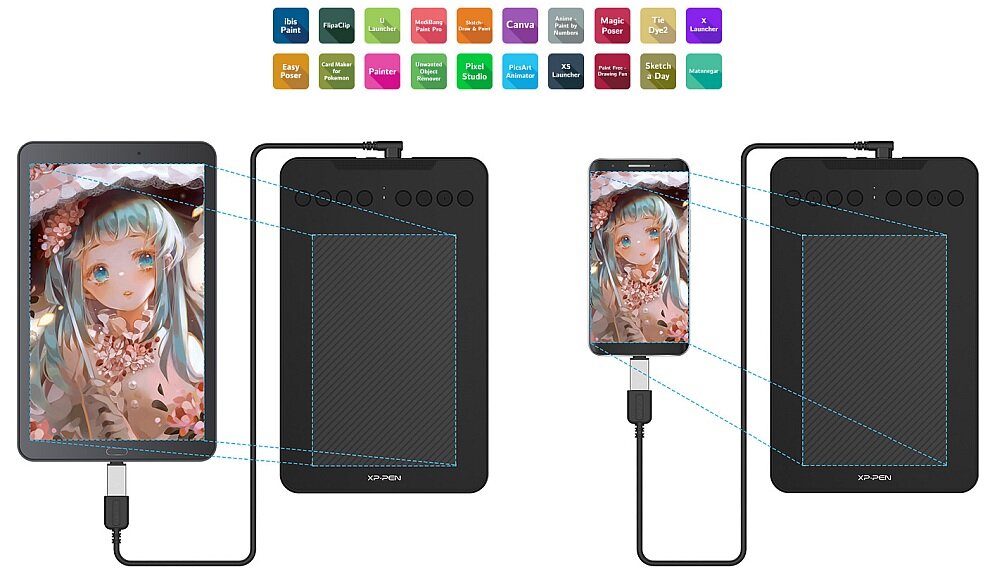 Tablet graficzny XP-PEN Deco Mini 7W rysowanie pisanie projektowanie nacisk przekątna android windows komaptybilność usb grafika
