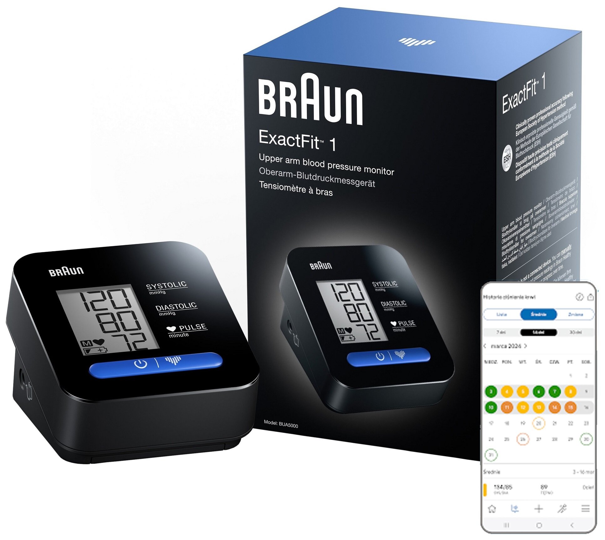Cisnieniomierz BRAUN ExactFit 1 Cyfrowa kontrola bez Bluetooth Google Play i App Store ręczne wprowadzanie wyników  bez potrzeby łączności Bluetooth