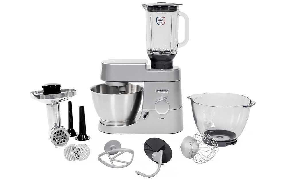 Robot kuchenny planetarny KENWOOD KVC3173S Chef 1000W z blenderem kielichowym maszynka do miesa (2 misy w zestawie) zestaw akcesoria komplet wyposazenie