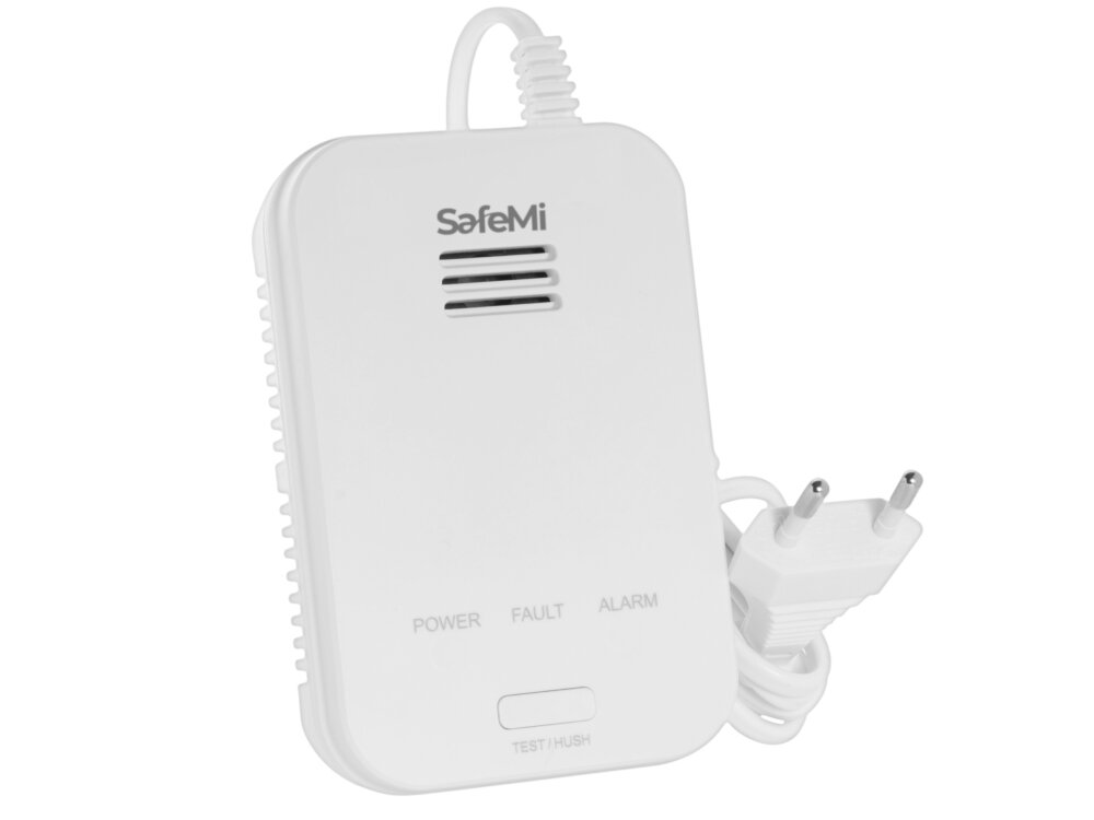 Czujnik gazu LPG i metanu SAFEMI SHG-02 wymiary 11 x 7,5 x 3,5 cm podlaczenie do gniazdka elektrycznego o napieciu 230 V