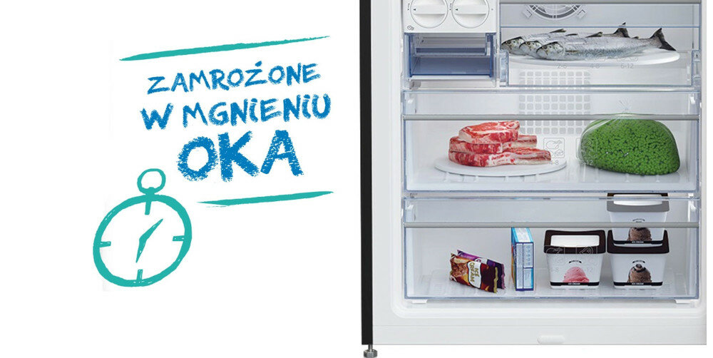 Lodówka BEKO RCNT375I40GBN mrożenie szybkie efektowne komora