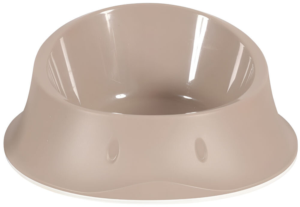 Miska dla psa i kota ZOLUX 475320 Jasnobrązowa miska dla psa o pojemności 350 ml, wykonana z gładkiego materiału, z lekko nachylonymi bokami i zaokrąglonymi krawędziami. Na powierzchni widoczne są odbicia światła