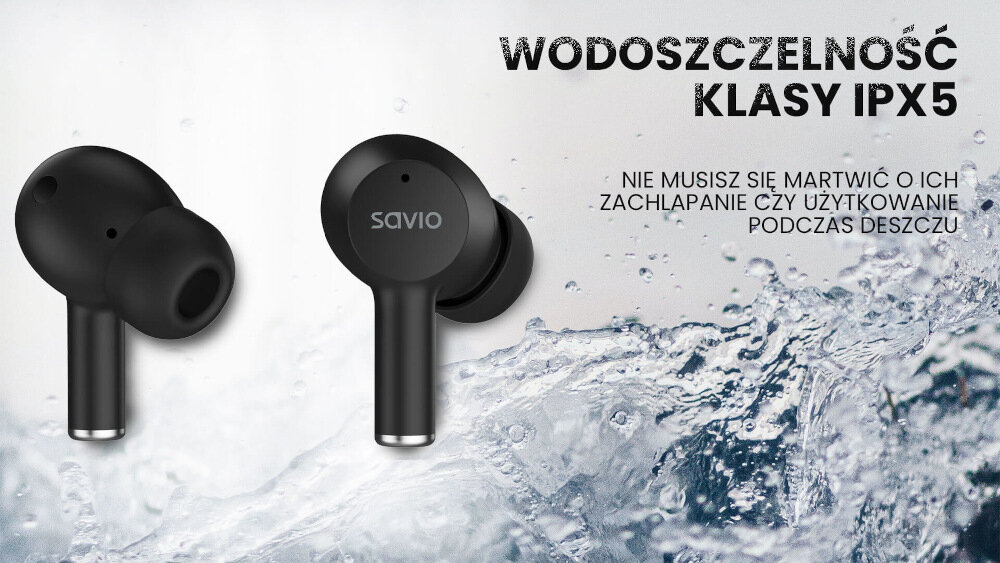 Słuchawki dokanałowe SAVIO TWS ANC-102 odporność trwałość sterowanie