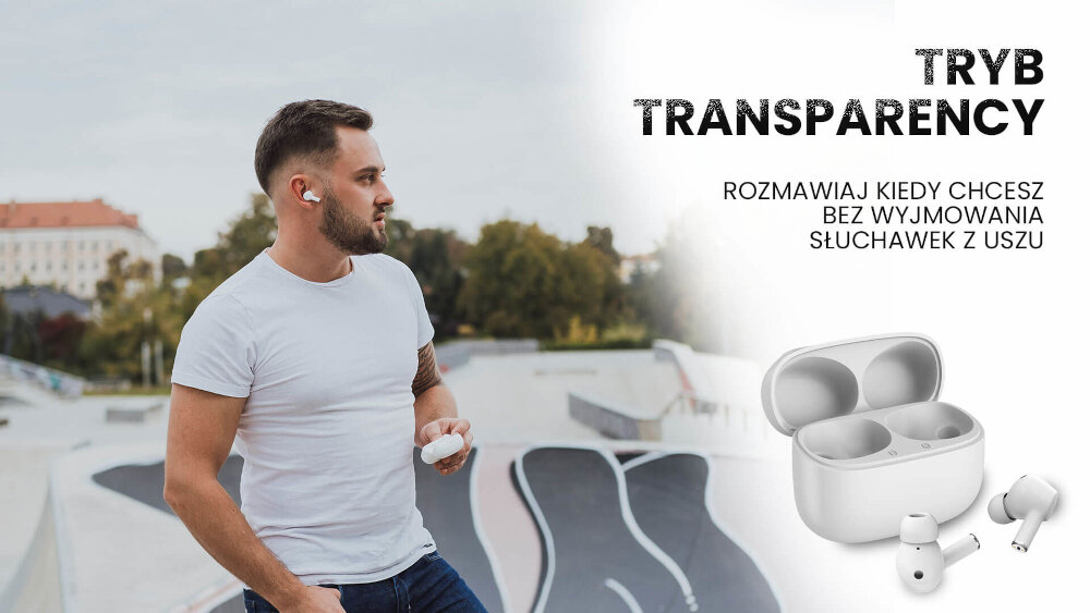 Słuchawki dokanałowe SAVIO TWS ANC-101 tryb transparency