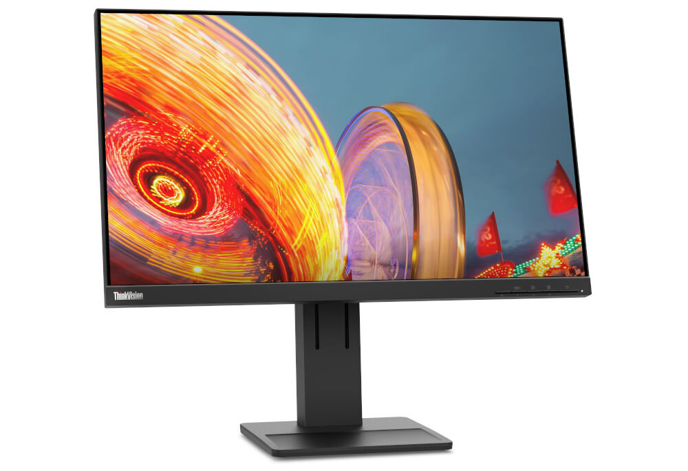 Monitor LENOVO ThinkVision E24q-20 23.8 cala 2560x1440px IPS 4 ms prezentacja monitora na białym tle od frontu pod kątem