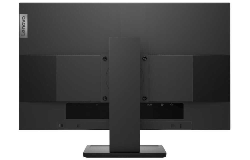 Monitor LENOVO ThinkVision E24q-20 23.8 cala 2560x1440px IPS 4 ms prezentacja monitora na białym tle tył porty HDMI DP wideo o wysokiej przepustowości obraz wideo w rozdzielczości QHD DisplayPort wysokie częstotliwości odświeżania redukcja opóźnień