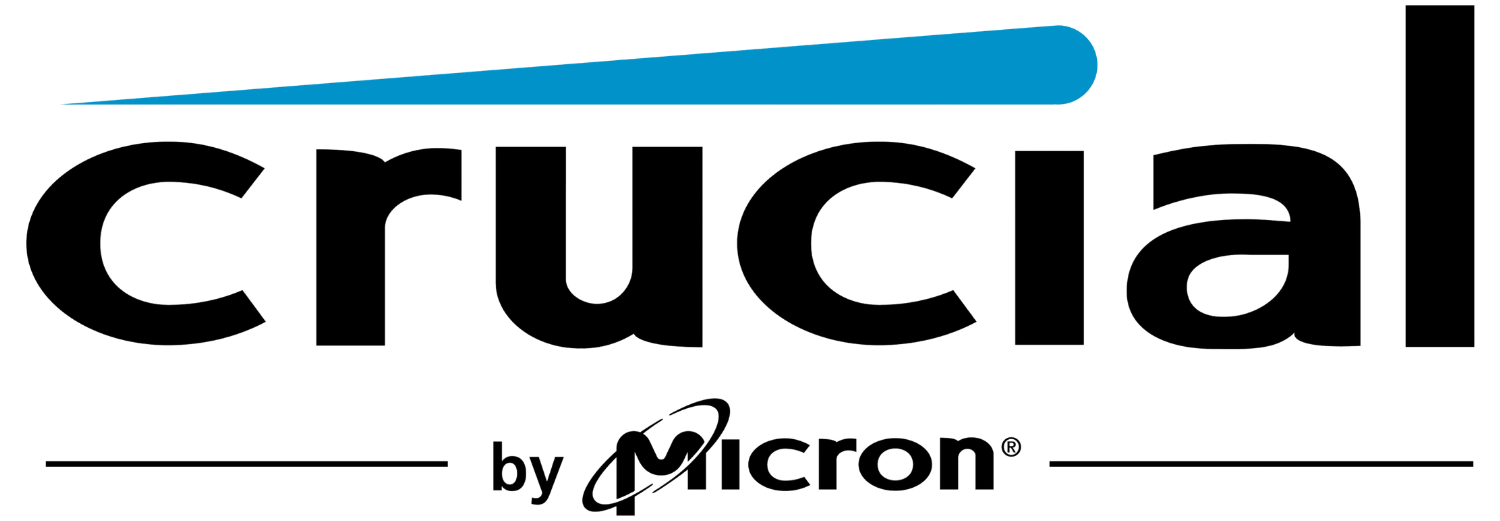 Logo z napisem \'crucial by Micron\', gdzie \'crucial\' jest napisane dużymi literami, a \'by Micron\' mniejszymi pod spodem.