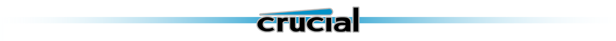 Logo z napisem \'crucial\' z niebieskim akcentem nad literą \'r\'.