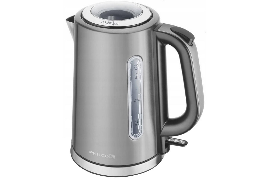 Czajnik PHILCO PHWK 1730 Szary komfortowa obsluga funkcja podtrzymania ciepla obrotowa podstawa ergonomiczny uchwyt pokrywa otwierana wskaznik poziomu wody