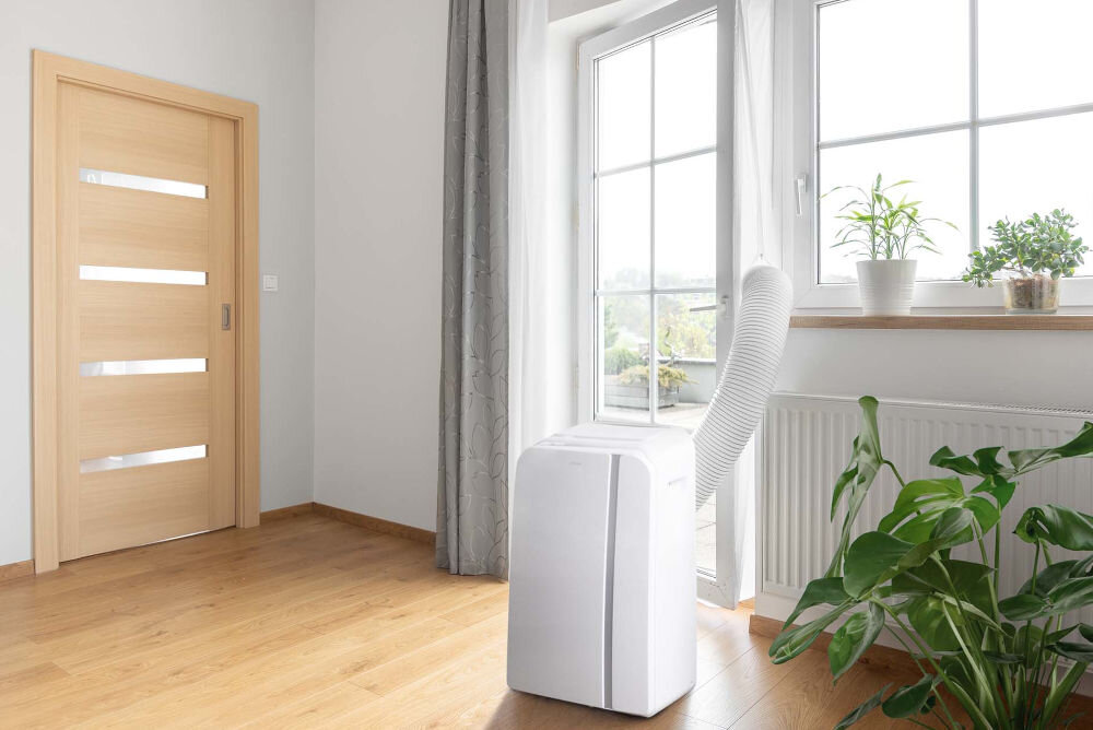 Klimatyzator SENCOR SAC MT1240C Wifi uszczelka tekstylna do okna skuteczne uszczelnianie eliminacja przedostawania się owadów efektywne chłodzenie pomieszczenia mobilny efektywny łatwy w obsłudze klimatyzator 