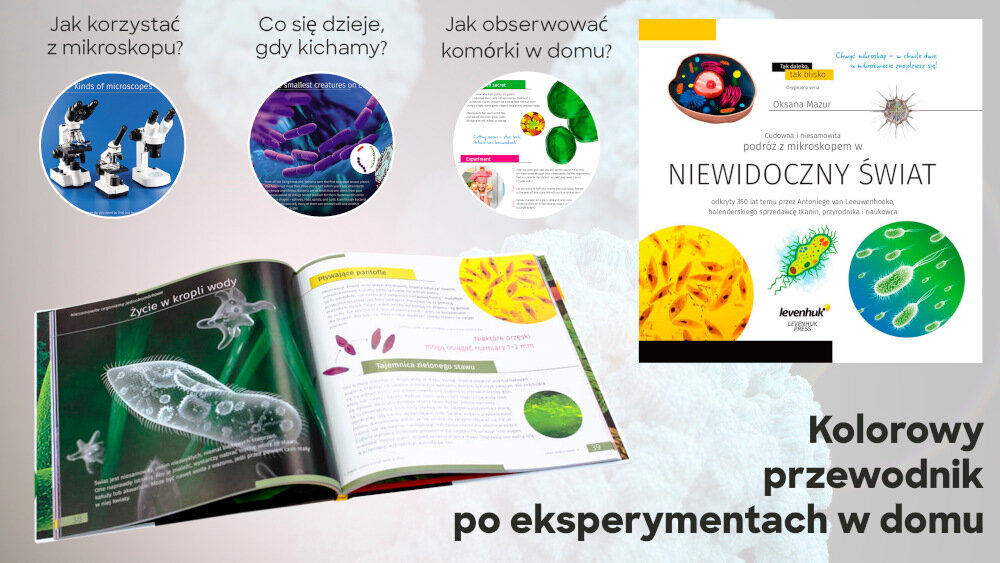Mikroskop DISCOVERY Pico z książką Terra odkrycie wysoka jakość układy optyczneoświetlenie obrotowa głowica regulacja ostrości książka konstrukcja zestaw