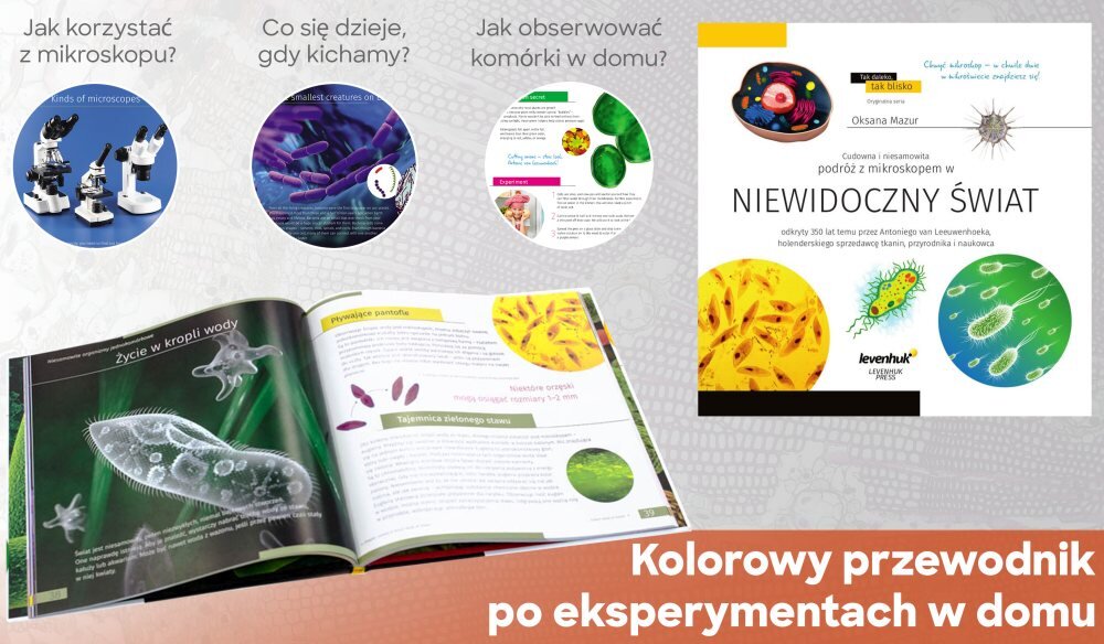 Mikroskop DISCOVERY Attoodkrycie wysoka jakość układy optyczneoświetlenie obrotowa głowica regulacja ostrości książka konstrukcja zestaw