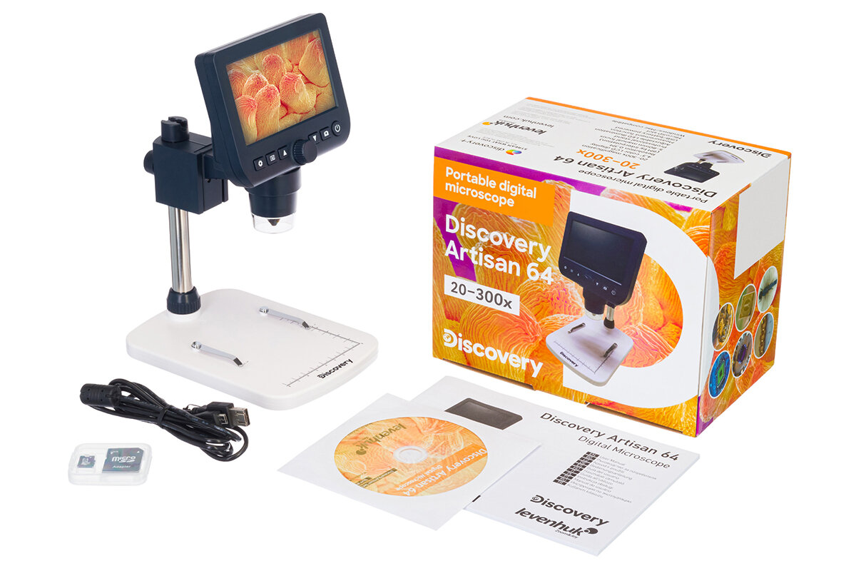 Mikroskop cyfrowy DISCOVERY Artisan 64 zestaw kabel USB-A do USB-C karta microSD oprogramowanie pomiarowe