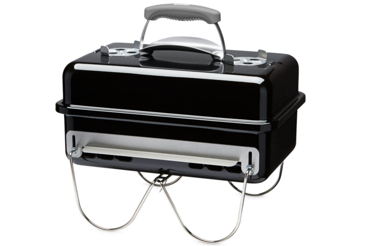 Grill węglowy WEBER Go-Anywhere 1131004, podróż, bagażnik, ruszt, piknik, Czarny przenośny grill węglowy Weber Go-Anywhere na nóżkach.