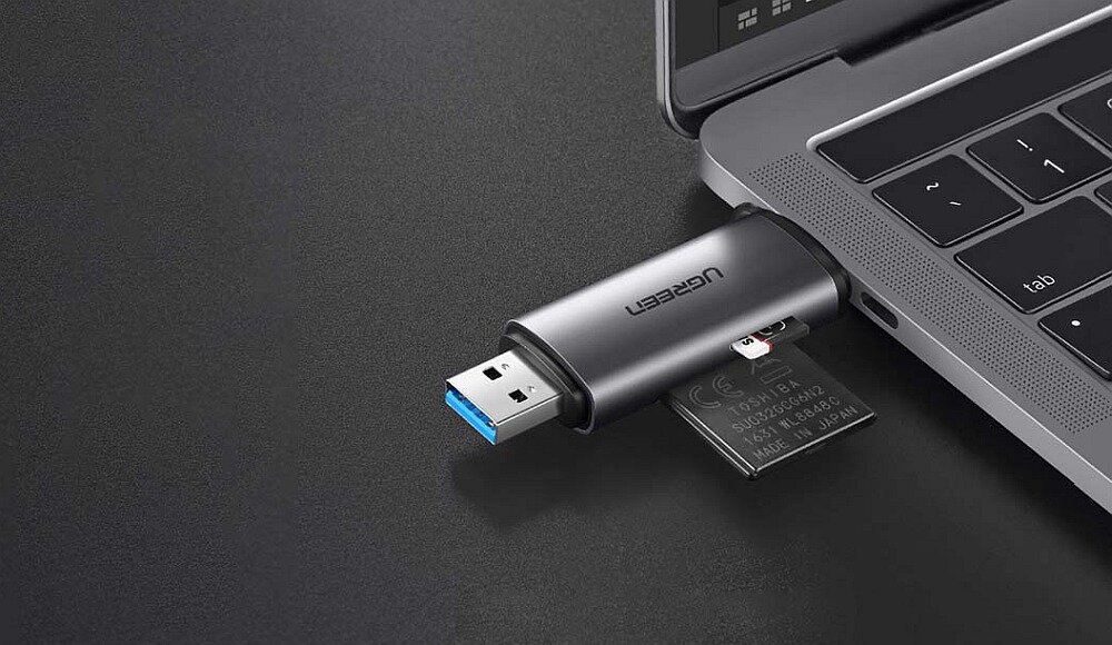 Czytnik kart SD-microSD UGREEN 50706B transfer komputer smartfon przesył szybkość zgodność karty 